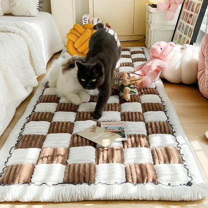 Cremefarbener großer karierten quadratischer fuzzy Haustier Hundematte Bett Ecksofa Couchbezug