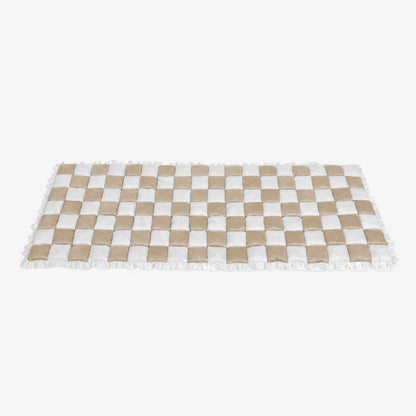 Cremefarbener großer karierten quadratischer fuzzy Haustier Hundematte Bett Ecksofa Couchbezug