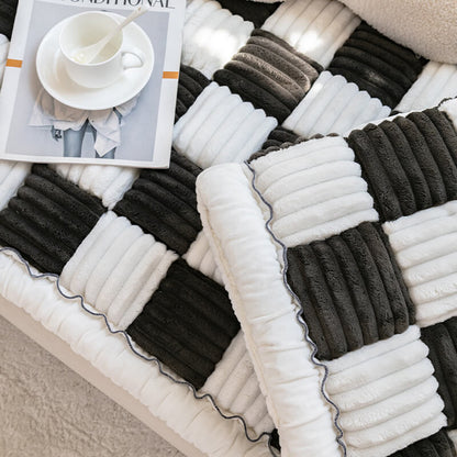 Cremefarbener großer karierten quadratischer fuzzy Haustier Hundematte Bett Ecksofa Couchbezug