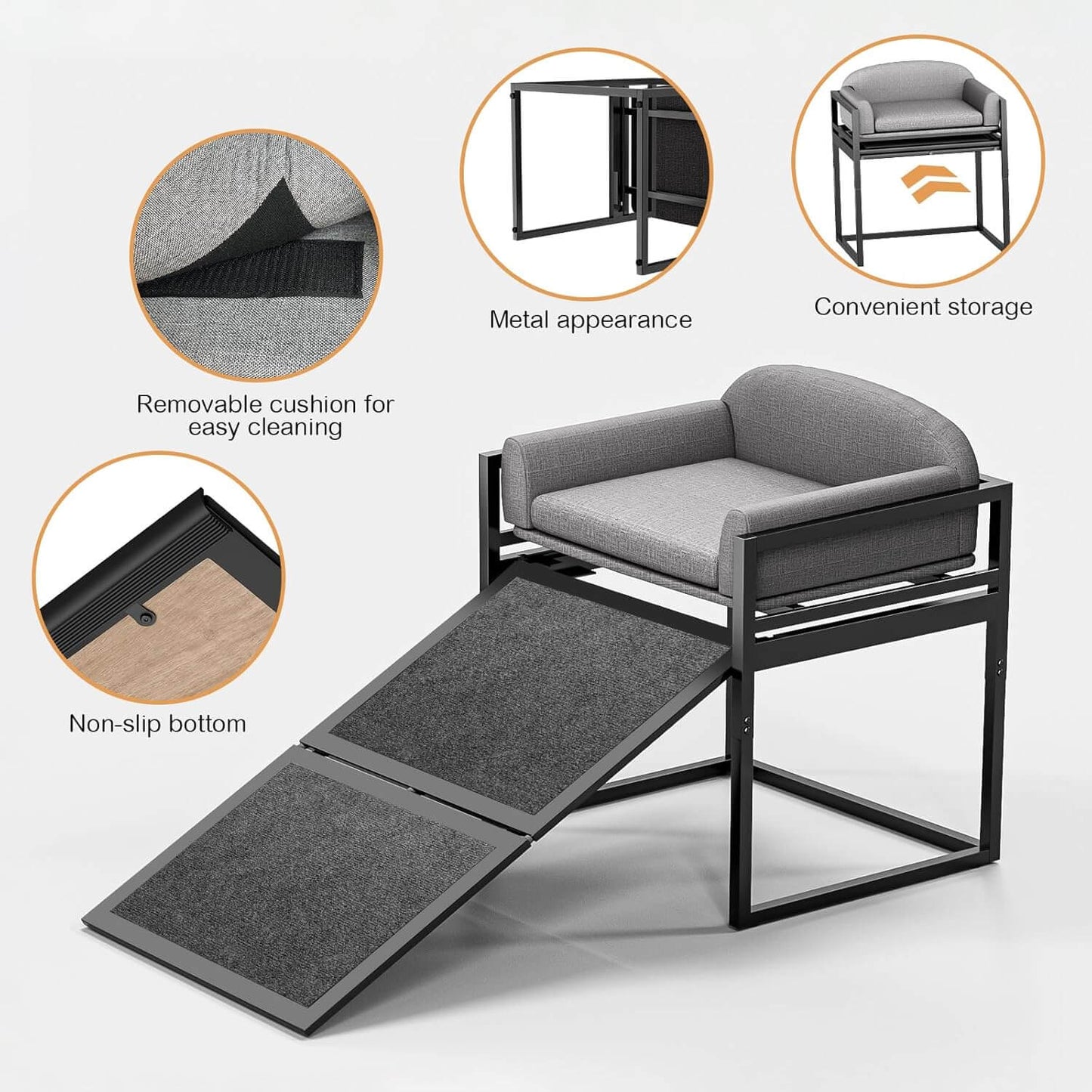 Erhöhtes Haustier-Schlafsofa mit Treppe für das Bett oder Hundefensterplatz - Haustierfreundliches Schlafzimmer