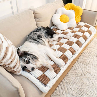 Cremefarbener großer karierten quadratischer fuzzy Haustier Hundematte Bett Ecksofa Couchbezug